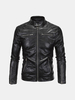 Mens Fashion PU Leather Stand Collar Zipper Fly Motorcycle Punk Style Cool Jacket