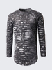 Mens Fashion Retro Style Wear Out T-shirt Round Neck Long Sleeve Casual Long Top Tee