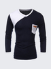 Mens Fashion Slim Fit Contrast Color V-neck Front Pocket Long Sleeve Casual T-shirt