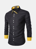 Mens Fashion Spell Color Slim Fit Turndown Collar Business Casual Designer Shirt