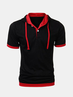 Mens Fashion Stitching Color Hooded Casual Short-sleeved T-shirt