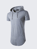 Mens Fashion Summer Long Style Hooded Drawstring Side Zipper Solid Color Short Sleeve T-shirt