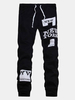 Mens Harem Jogger Pants Fashion Letters Printed Elastic Waist Drawstring Loose Fit Sweatpants