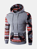 Mens Hoodies Ethnic Style Pattern Printing Stitching Front Pocket Sport Hooded Tops