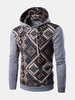Mens Hoodies Ethnic Style Pattern Retro Printing Front Pocket Sport Hooded Tops