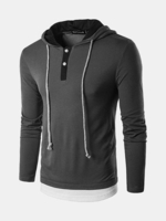 Mens Hoodies Fashion Drawstring Buttons Casual Sport Hooded Tops