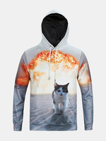 Mens Hoodies Original 3D Explosion Cat Printing Fashion Casual Sport Hooded Tops