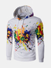 Mens Hoodies Pigment Brusting Printing Front Pocket Casual Sport Hooded Tops