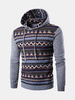 Mens Hoodies Retro Contrast Color Pattern Printing Front Pocket Sport Casual Hooded Tops