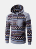 Mens Hoodies Retro Ethnic Style Pattern Printing Front Pocket Sport Casual Hooded Tops