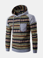 Mens Hoodies Retro Ethnic Style Pattern Printing Front Pocket Sport Hooded Tops