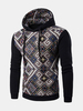 Mens Hoodies Retro Ethnic Style rhombus Pattern Printing Fashion Casual Sport Hooded Tops