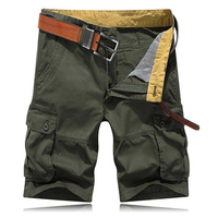 Mens Knee Length Cotton Cargo Pants Loose Straight Plus Size Beach Casual Shorts