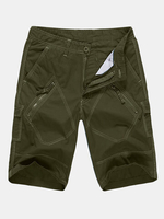 Mens Knee Length Solid Color Cotton Cargo Pants Beach Casual Shorts