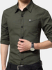 Mens Large Size Casual Long Sleeved Shirts Cotton Pure Color Cargo Dress Slim Fit Shirts