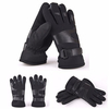 Mens Leather Gloves Winter Plus Thick Velvet Warm Driving Gloves Mittens