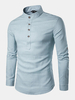 Mens Linen Chinese Collar T-shirt Buttons Breathable Long Sleeve Brief Retro Style Solid Color Tops