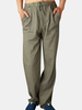 Mens Linen Solid Color Casual Breathable Long Trousers Drawstring Flax Leisure Pants