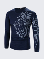 Mens Long Sleeve T-shirt Dragon Tattoo Printing Quick-dry Casual Fall Winter Top Tee