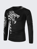 Mens Long Sleeve T-shirt Fashion Tattoo Printing Quick-dry Casual Fall Winter Top Tee