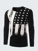 Mens Long Sleeves T-shirt Fashion Black Gray Flag Printing Round Neck Casual Top Tee