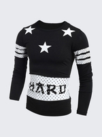 Mens Long Sleeves T-shirt Fashion Black Gray Printing Round Neck Casual Top Tee