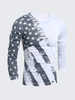 Mens Long Sleeves T-shirt Fashion White Gray Printing Round Neck Casual Top Tee