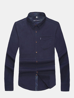 Mens Military Solid Color Front Pocket Turndown Collar Long Sleeve Casual Shirts
