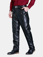 Mens Motorcycle Pants PU Leather Imitation Lamb Hair LinedWindproof Winter Thick Warm Trousers