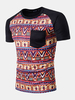 Mens National Style Geometric patterns Front Pocket Short Sleeve O-neck Casual T-shirt