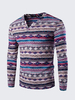 Mens National Style Striped Printing T-Shirt Casual V-Neck Long Sleeve T-Shirt