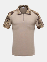 Mens Outdoor Quick-drying Patchwork Zipper Collar Knitted Tactical Short Sleeve T-shirt