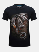 Mens Plus Size Fashion 3D Dragon Printing Short Sleeve O-neck Cotton T-shirt