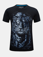 Mens Plus Size Fashion 3D Tiger Printing Short Sleeve O-neck Cotton T-shirt