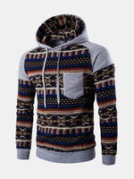Mens Plus Size Hoodies Retro Ethnic Style Pattern Printing Front Pocket Casual Sport Hooded Tops