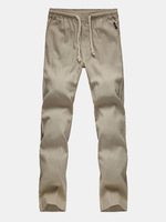Mens Plus Size Linen Solid Color Elastic Waist Drawstring Flax Leisure Pants