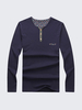 Mens Plus Size Long-sleeved T-shirt Solid Color V-neck Front Buttons Cotton Casual Tops Tee