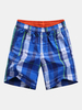 Mens Quick Drying Multicolor Plaid Elastic Waist Drawstring Cotton Blend Casual Shorts