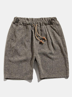 Mens Retro Knitted Elastic Waist Drawstring Breathable Casual Shorts