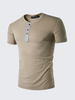 Mens Round Neck Buttons Short Sleeve Spring Summer Casual Tops