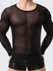 Mens Sexy Mesh Visible Breathable Slim Fit Crew Neck Long Sleeve T-shirt