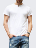 Mens Slim Fit Base Tshirts Single Button Decoration Solid Color Short Sleeved T Shirts