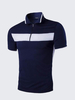 Mens Slim Fit Contrast Color Splicing Collar Zipper Casual Cotton Polo Shirts