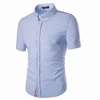 Mens Slim Fit Solid Color Turn-down Collar Short Sleeve Cotton Business Dress Shirts