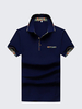 Mens Solid Color Floral Lined Decoration Turndown Collar Short Sleeved Cotton Polo Shirts