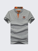 Mens Solid Color Logo Printing Turndown Collar V-neck Short Sleeve Polo T-shirts