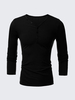 Mens Solid Color V Collar Casual Shirt Slim Long Sleeve T-shirt