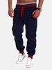 Mens Sport Pants Elastic Waist Drawstring Splicing Solid Color Casual Sportwear