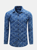 Mens Spring Fall Blue Grids Printing Turndown Collar Long Sleeve Slim Fit Casual Shirts
