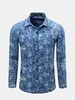 Mens Spring Fall Blue White Printing Turndown Collar Long Sleeve Slim Fit Casual Shirts
